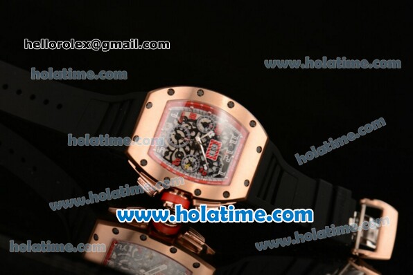 Richard Mille Felipe Massa Flyback Chrono Swiss Valjoux 7750 Automatic Rose Gold Case with Numeral Markers Black Rubber Bracelet and Skeleton Dial - Click Image to Close